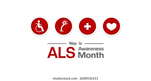 May is ALS Awareness Month. People, cell, plus icon and heart. Great for posters, banners, social media and more. White background. 