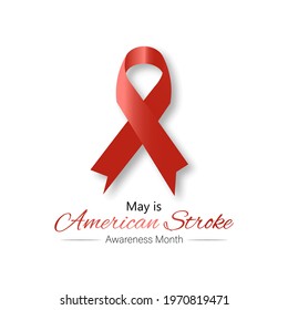 May Is American Stroke Awareness Month Vector Illustration With Red Ribbons.