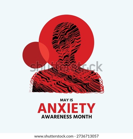 May is Anxiety Awareness Month poster vector illustration. Mental illness abstract red icon. Person afflicted with anxiety symbol. Panic attack vector. Human with depression icon. Emotional distress drawing
