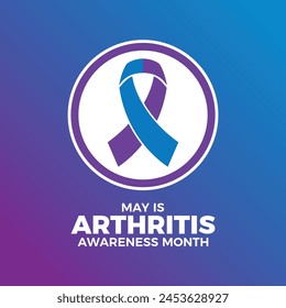 May is Arthritis Awareness Month poster vector illustration. Blue purple awareness ribbon icon in a circle. Template for background, banner, card. Important day
