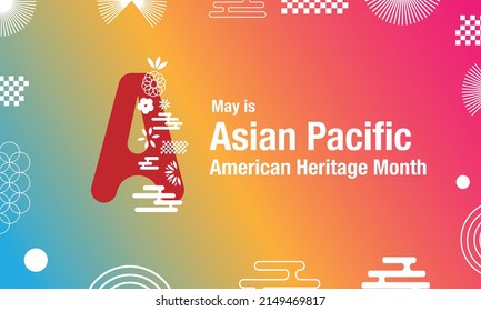 Mes del Patrimonio Asiático-Estadounidense y del Pacífico. Ilustración con texto, patrón chino. Mes del Patrimonio Americano de Asia Pacífico, vector