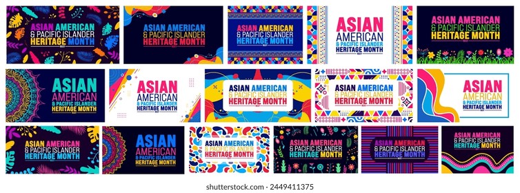 May is Asian American and Pacific Islander Heritage Month background template mega bundle. celebrates the culture, traditions and history in the United States. use to banner, cover, placard, card.