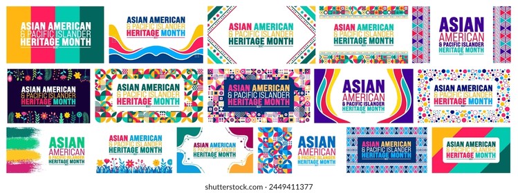 May is Asian American and Pacific Islander Heritage Month background template mega bundle. celebrates the culture, traditions and history in the United States. use to banner, cover, placard, card.