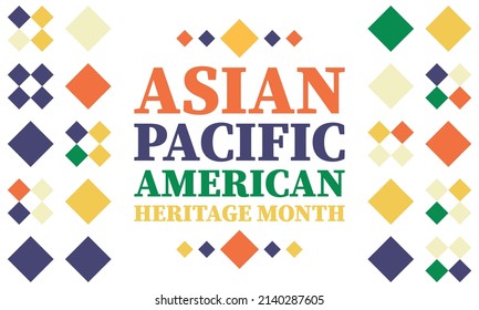 El mes de mayo es el Mes del Patrimonio Asiático-Norteamericano (APAHM), que celebra los logros y contribuciones de los asiático-americanos y los habitantes de las islas del Pacífico en Estados Unidos. Afiche, concepto de pancarta. EPS 10.