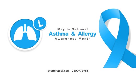 May is Asthma And Allergy Awareness Month. Lung, ribbon and more. Great for posters, banners, social media and more. White background.