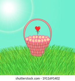 May basket in the sunshine. Vector Illustration.