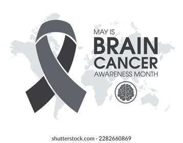 May is Brain Cancer Awareness Month vector illustration. Gray ribbon and human brain icon vector isolated on a white background. Important day