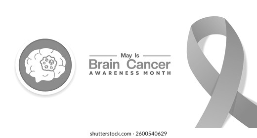 May is Brain Cancer Awareness Month. Brain, cancer and ribbon. Great for posters, banners, social media and more. White background. 