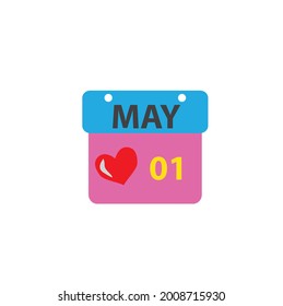 May calendar - May 1 icon illustration, new cute and romantic flat gift box vector design