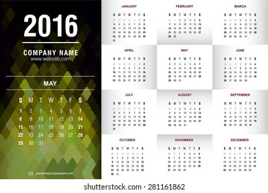 May Calendar - 2016 calendar template - polygonal abstract blue background - Vector illustration