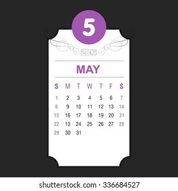 May Calendar 2016 Vector Design Template. Floral art Vintage card background. Week Starts Sunday. vector illustration