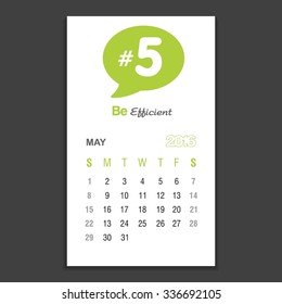 May Calendar 2016 Vector Design Template. Week Starts Sunday. vector illustration
