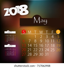 May: Calendar for 2018 year, editable template poster and calendar design, vector illustration