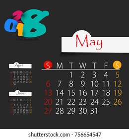 May: Calendar for 2018 year, editable template poster and calendar design, vector illustration...