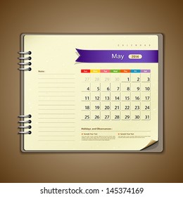 May Calendar diary note paper, vector illustration