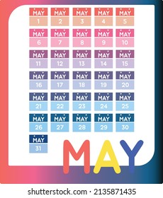 May Calendar in flat design, daily icon, vector illustration, EPS10