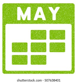 May Calendar Grid grainy textured icon for overlay watermark stamps. Flat symbol with scratched texture. Dotted vector eco green ink rubber seal stamp with grunge design on a white background.