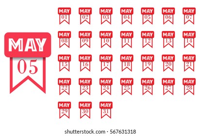 May. Calendar icon for every day of month. Flat style. Vector illustration