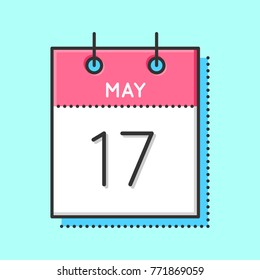 May Calendar Icon. Flat and thin line vector illustration. Spring calendar sheet on light blue background. May 17th. International Day Against Homophobia, Transphobia and Biphobia