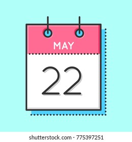 May Calendar Icon. Flat and thin line vector illustration. Spring calendar sheet on light blue background. May 22th. Buddha birthday. International Day for Biological Diversity