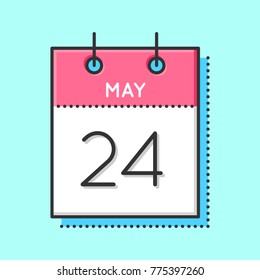 May Calendar Icon. Flat and thin line vector illustration. Spring calendar sheet on light blue background. May 24th.