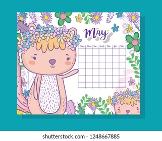 may calendar information with squirrel and plants