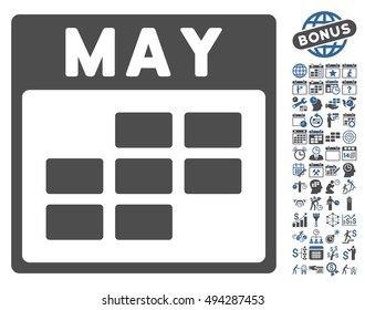 May Calendar Page icon with bonus calendar and time management pictograph collection. Vector illustration style is flat iconic bicolor symbols, cobalt and gray colors, white background.