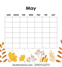 May. Calendar planner. Corporate week. Template layout, 12 months yearly, white background. Simple design for business brochure, flyer, print media, advertisement. Week starts from Monday.