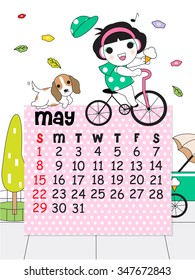 May Calendar template 2016 Cute Character illustration