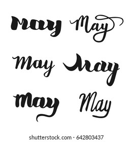 May calligraphy lettering set. Spring quotes handwritten. Vector elements for greeting card, invitation, calendar, scrapbooking, badge, etc. 