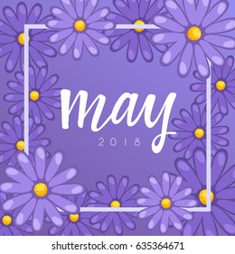 May : Calligraphy on background with flowers : Vector Illustration