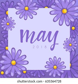 May : Calligraphy on background with flowers : Vector Illustration