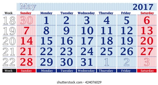 May. Color calendar for 2017