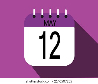 May day 12. Calendar icon on a white paper with purple color border on a pink background vector.
