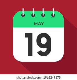 May day 19. Number nineteen on a white paper with green color border on a red background vector.