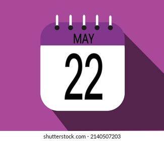 May day 22. Calendar icon on a white paper with purple color border on a pink background vector.