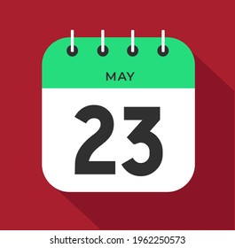 May day 23. Number twenty-three on a white paper with green color border on a red background vector.