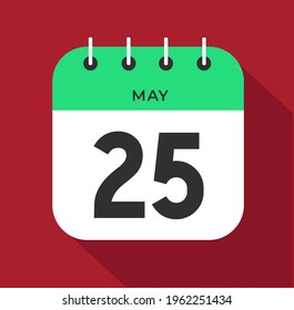 May day 25. Number twenty-five on a white paper with green color border on a red background vector.