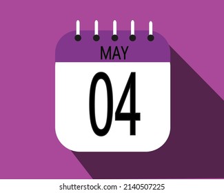 May day 4. Calendar icon on a white paper with purple color border on a pink background vector.