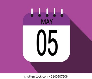 May day 5. Calendar icon on a white paper with purple color border on a pink background vector.