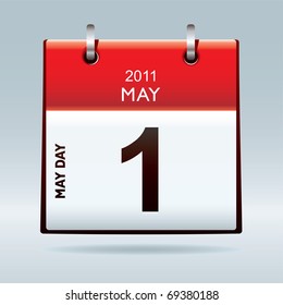 May day calendar icon with red banner top and blue background