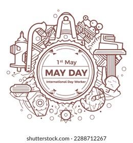 May Day Design Vector Illustration. International Labour Day on 1 May. Perfect for social media feeds, Backdrop, flyer, or poster.