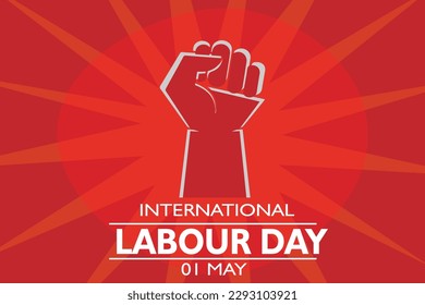 May day. International Labour Day Vector Poster. Happy Labour Day. 1 May Worker's Day. May 1st Labour with yellow worker hat, red hand and red background vector poster. Thank you for your hard work