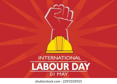 May day. International Labour Day Vector Poster. Happy Labour Day. 1 May Worker's Day. May 1st Labour with yellow worker hat, red hand and red background vector poster. Thank you for your hard work