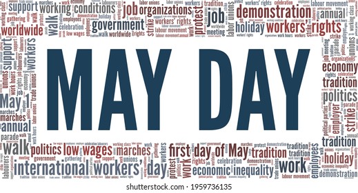 May Day - International Workers' Day vector illustration word cloud isolated on a white background.