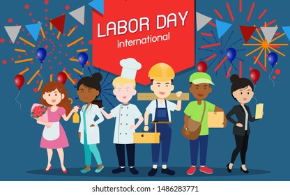 May Day or Labor Day is May 1, group of various professionals