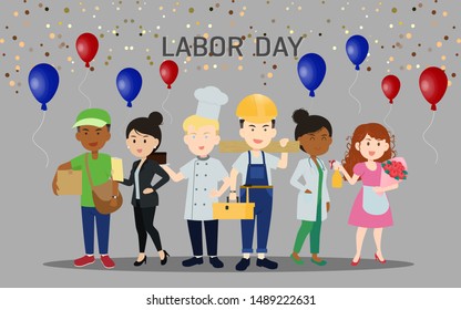 May Day or Labor Day is May 1, group of various professionals