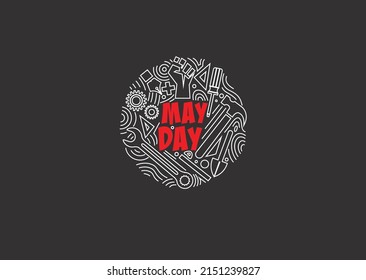 May Day Logo. Vector Labor Icon. Labor Day Concept. May Day Text With Graphic Elements.