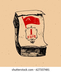 ! May day. In russian. Old vintage style hand drawn and written calendar. International Workers' Day. Labour Day.