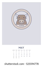 May Desk Calendar Template Vector Illustration